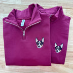 Custom Embroidered Pet Portrait Quarter Zip – Dog Cat Face Sweatshirt, Personalized Gift, Pet Memorial Clothing