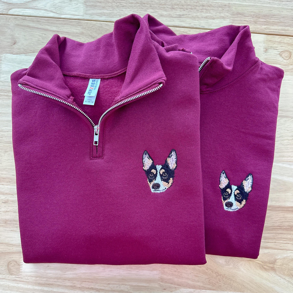 Custom Embroidered Pet Portrait Quarter Zip – Dog Cat Face Sweatshirt, Personalized Gift, Pet Memorial Clothing