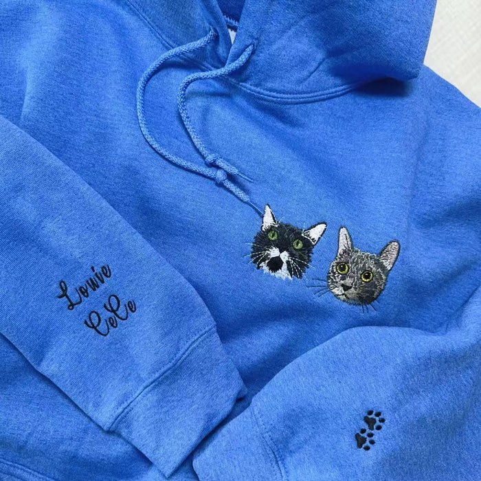 Custom Pet Portrait Hoodie – Embroidered Dog Cat Sweatshirt, Pet Memorial Gift