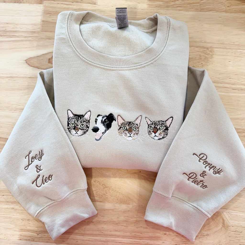 Custom Pet Portrait Sweatshirt, Embroidered Dog or Cat Hoodie, Personalized Gift for Pet Lovers, Pet Memorial Sweater