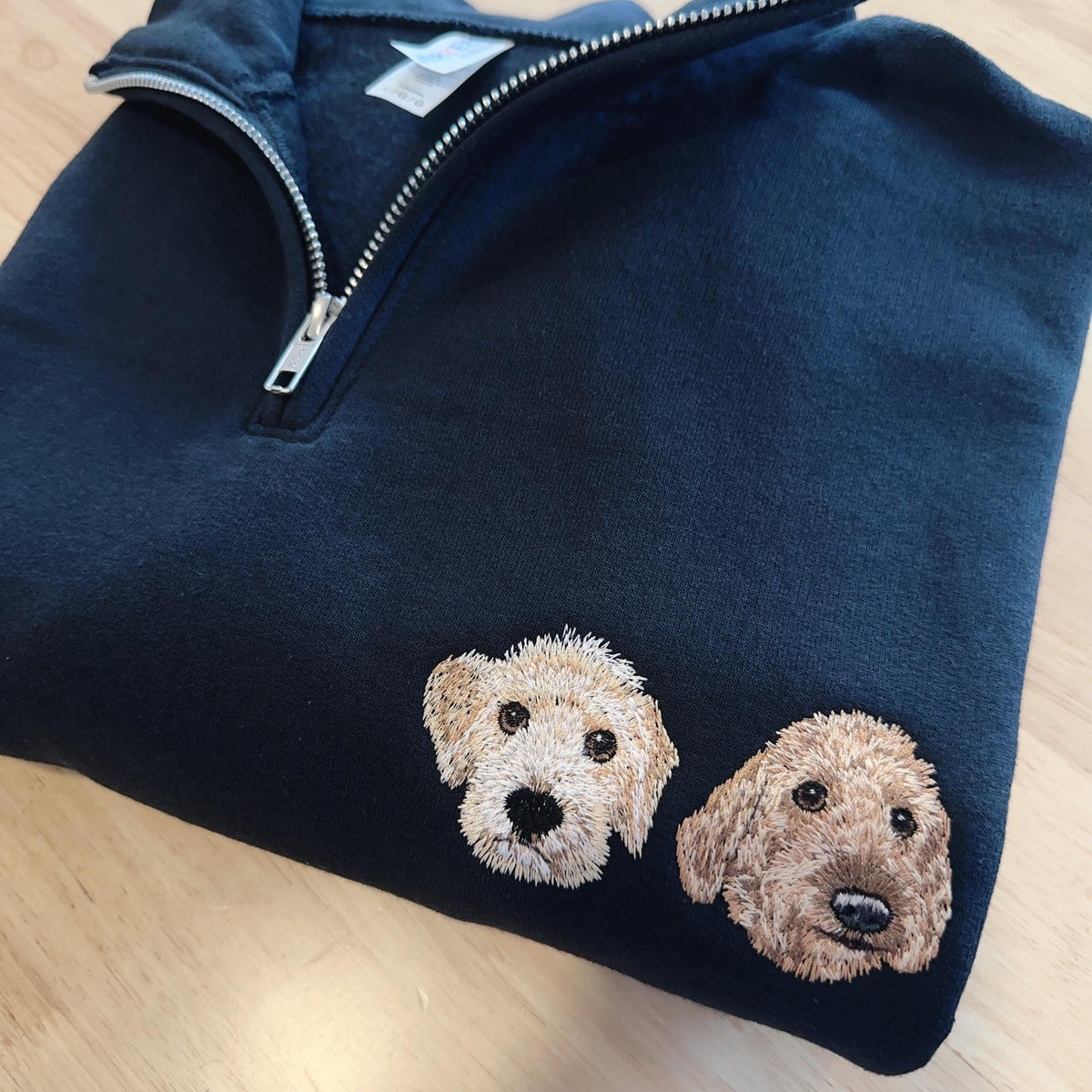 Custom Embroidered Pet Portrait Quarter Zip – Dog Cat Face Sweatshirt, Personalized Gift, Pet Memorial Clothing