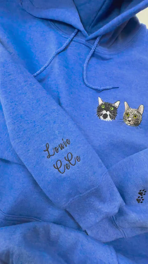 Custom Pet Portrait Hoodie – Embroidered Dog Cat Sweatshirt, Pet Memorial Gift