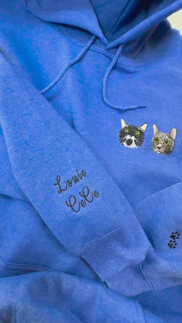 Custom Pet Portrait Hoodie – Embroidered Dog Cat Sweatshirt, Pet Memorial Gift