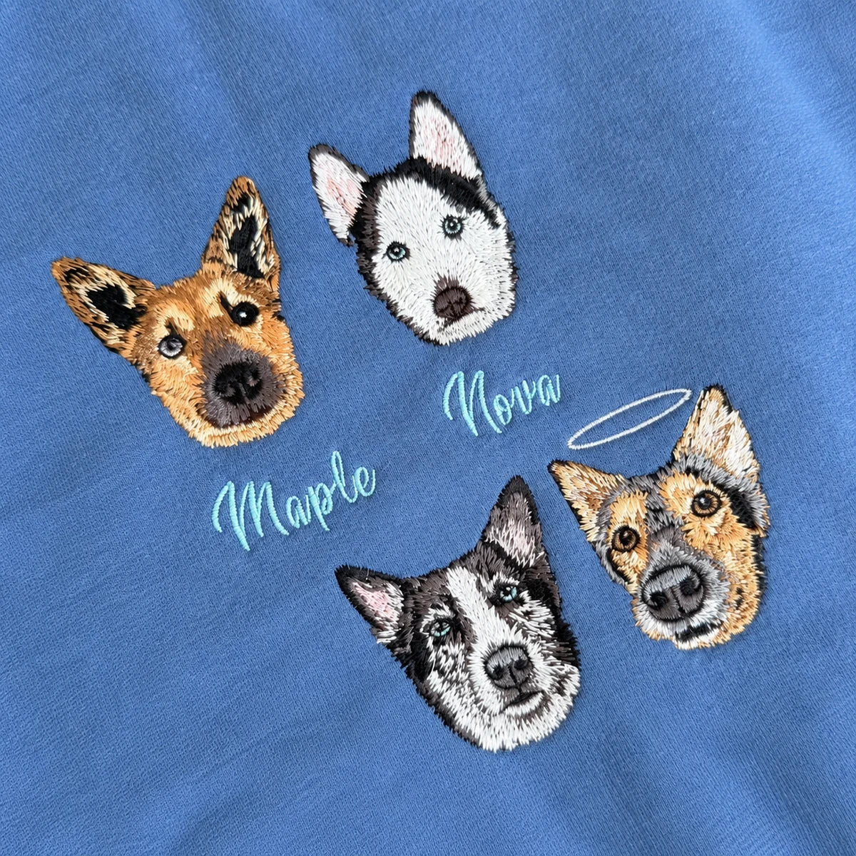 Names and familiar faces, stitched into a personal keepsake.